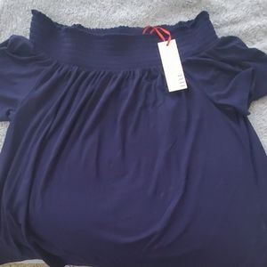 Elle off the shoulder navy shirt